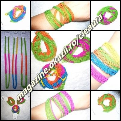 COLIER BRATARA SET 8 LANTURI LANTISOARE METALICE NEON VERDE ORANGE ROZ TURCOAZ