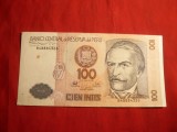 Bancnota 100 Intis Peru 1987 , cal.Buna