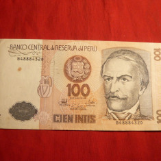 Bancnota 100 Intis Peru 1987 , cal.Buna