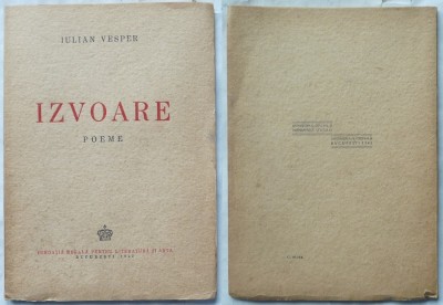 Iulian Vesper, Izvoare, Poeme, 1942, prima editie foto