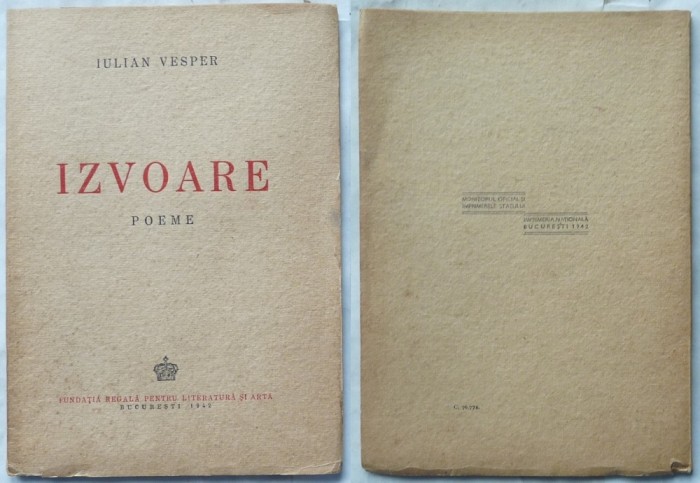 Iulian Vesper, Izvoare, Poeme, 1942, prima editie