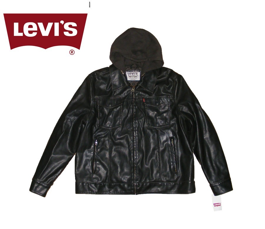 LEVIS LEVI STRAUSS geci geaca piele cu gluga. Marime XL, SUA neagra simpla,  pana in talie. Magazin Outlet Arad. Haine noi de firma cu eticheta | arhiva  Okazii.ro