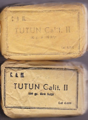 Lot 2 pachete diferite a cate 100 grame tutun,DE COLECTIE 1947,calit.II,cu 110 foite si fara foite,pret 6000 lei,cu mesaj elctoral:VOTATI SOARELE foto
