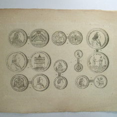 Gravura circa 1820 monede Romania Transilvania Cardinalul Christophorus Viena, imparatul Leopold I
