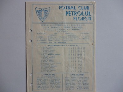 Program meci fotbal PETROLUL Ploiesti -CSM BORZESTI 19.10.1975 foto