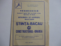 Program meci handbal STIINTA Bacau - CONSTRUCTORUL Oradea 05.04.1987 foto