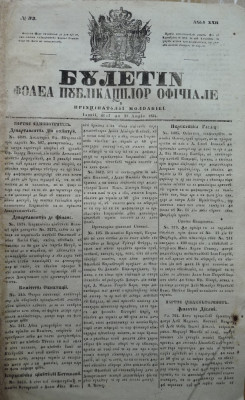 Buletin , foaia publ. oficiale in Principatul Moldovei , Iasi , nr. 33 din 1854 foto