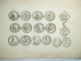 Gravura circa 1820 monede Romania Transilvania Sigismund Batory Generalul Giorgio Basta