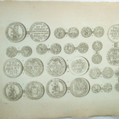 Gravura circa 1820 monede Romania Transilvania Printi ai Transilvaniei Gabriel Bathory Sigismund Rakoczy