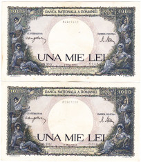 Lot 2 bancnote SERII CONTINUE 1000 lei 10 septembrie 1941,XF foto