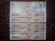 LOT BANCNOTE 5 BUC. 5000 LEI 1998 foto