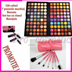 Trusa machiaj profesionala 120 culori MAC 03 trusa farduri mate sidefate + Set 7 pensule machiaj MAC Pink + CADOU Set rimel + tus Bourjois foto