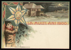 +++ Romania 1899 - Carte postala LA MULTI ANI 1900 / marca fixa Carol Spic de grau 5 Bani verde, intreg postal foto