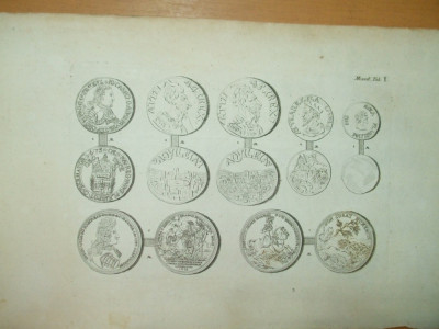 Gravura circa 1820 monede Romania Transilvania foto