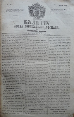 Buletin , foaia publ. oficiale in Principatul Moldovei , Iasi , nr. 9 din 1854 foto