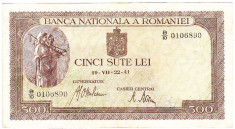 Bancnota 500 lei 22 VII 1941,filigran orizontal,VF+ (1) foto