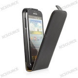 Husa neagra toc flip Samsung Galaxy Grand i9080 + folie ecran, Negru, Piele Ecologica