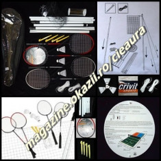 SET COMPLET 4 RACHETE FILEU BETE TELESCOPICE 1,7 m 3 FLUTURASI BADMINTON CRIVIT + CADOU HUSA 2 PERECHI PALETE BADMINGTON foto