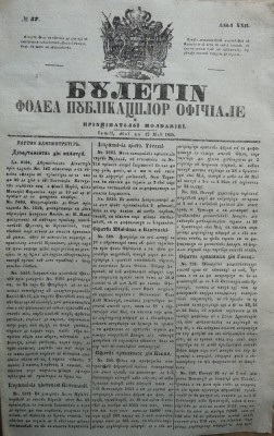 Buletin , foaia publ. oficiale in Principatul Moldovei , Iasi , nr. 37 din 1854 foto