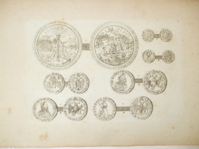 Gravura circa 1820 monede Ungaria Imparatul Rudolf II 1576 - 1612 foto