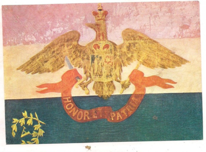 carte postala(ilustrata)-- MUZEUL NATIONAL DE ISTORIE-Drapelul regimentului 7 infanterie de linie