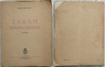 Camil Baltazar , Taram transcendent , Poeme , 1939 , prima editie foto