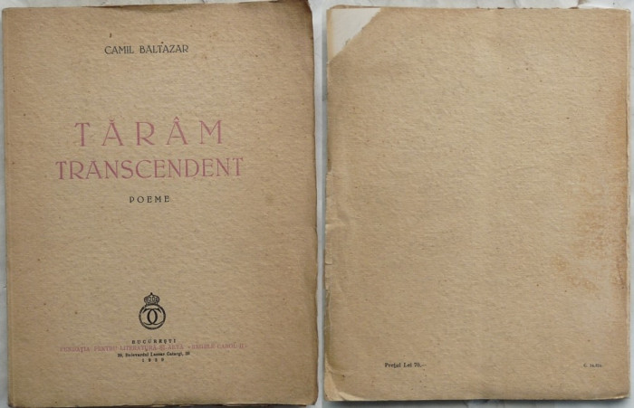Camil Baltazar , Taram transcendent , Poeme , 1939 , prima editie
