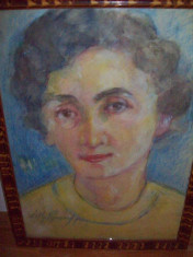 Lilly Popescu Hrusca, autoportret tempera si creioane colorate, semnat foto