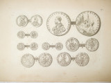 Gravura circa 1820 monede Ungaria Imparatul Maximilian II 1564 - 1576