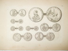 Gravura circa 1820 monede Ungaria Imparatul Maximilian II 1564 - 1576 foto
