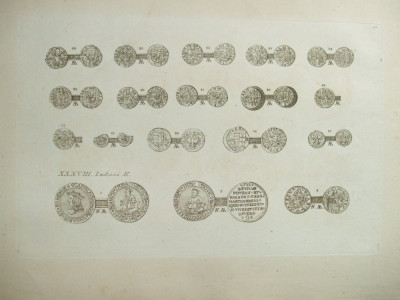 Gravura circa 1820 monede Ungaria Regele Ludovic II 1516 - 1526 foto