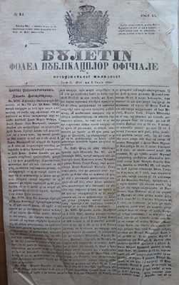 Buletin , foaia publ. oficiale in Principatul Moldovei , Iasi , nr. 31 din 1854 foto