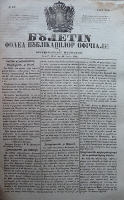 Buletin , foaia publ. oficiale in Principatul Moldovei , Iasi , nr. 37 din 1854 foto