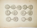 Gravura circa 1820 monede Ungaria Imparatul Ferdinand II 1619 - 1637