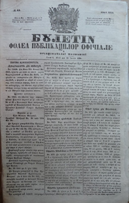 Buletin , foaia publ. oficiale in Principatul Moldovei , Iasi , nr. 35 din 1854 foto