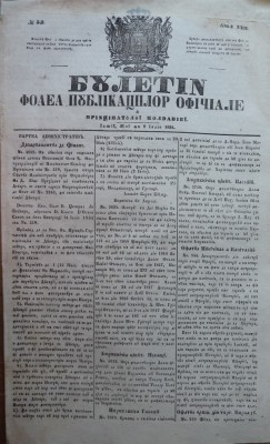 Buletin , foaia publ. oficiale in Principatul Moldovei , Iasi , nr. 33 din 1854 foto