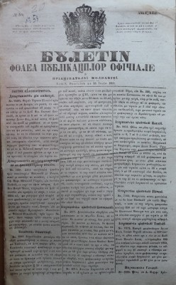 Buletin , foaia publ. oficiale in Principatul Moldovei , Iasi , nr. 38 / 1854 foto
