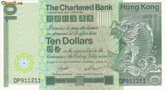 Bancnota Hong Kong (Chartered Bank) 10 dolari 1981 - P77 XF++ foto