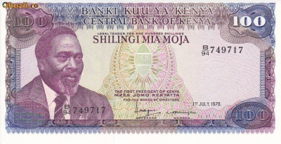 Bancnota Kenya 100 Shilingi 1978 - P18 UNC foto