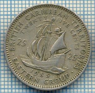 1242 MONEDA - TERITORIILE BRITANICE DE EST(BRITISH CARIBBEAN TERRITORIES- EASTERN GROUP) - 25 CENTS -anul 1955 -starea care se vede foto