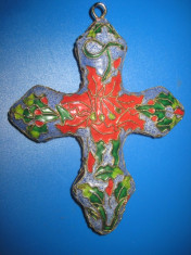 Crucifix Vintage in metal emailat cu filigram cu frumoase culori vii foto