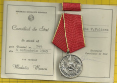 IEFTIN-Medalia muncii- -Cu bareta ,cutie si legitimatie foto