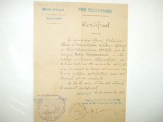 Certificat de recomandare angajat Parc Telegraphique Armee d&amp;#039;Orient Salonique 1918 foto
