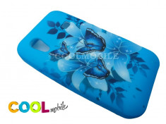 SET - Husa silicon albastra - Samsung Galaxy Ace S5830 - Blue Serenity cu cu flori si fluturi + Folie Protectie - TRANSPORT GRATUIT! foto