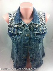 VESTA DENIM DAMA MATERIAL JEANS PAIETE MARGELE MODEL ROCK FASHION MARIME S POZE DETALIATE IN DESCRIERE foto