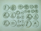 Gravura circa 1820 monede Ungaria Imparatul Leopold II Imparatul Francisc I