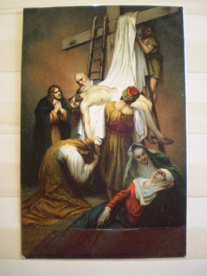 Carte postala cu tematica religioasa : Coborarea de pe cruce - Germania - Tipografia E.G.M.S. - 1939 - scrisa necirculata foto