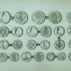 Gravura circa 1820 monede Ungaria Imparateasa Maria Tereza