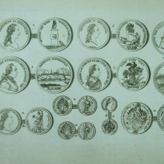 Gravura circa 1820 monede Ungaria Imparatul Iosif II si maresalul austriac Gideon von Laudon