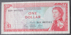 Caraibe / Caribbean / Caraibele de Est 1 Dollar / Dolar 1965 P 13c stare foarte buna ( cea mai rara varianta din toate cele 15 emise ) EXTRA RARA ! foto